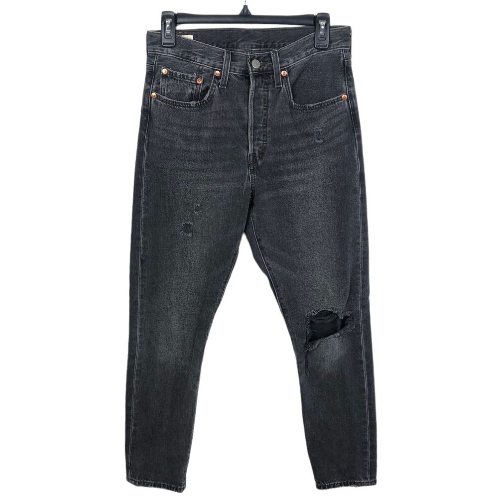 Levi's 501 Women's 27x28 Faded Black Gray Distressed High Rise Button Fly Jeans